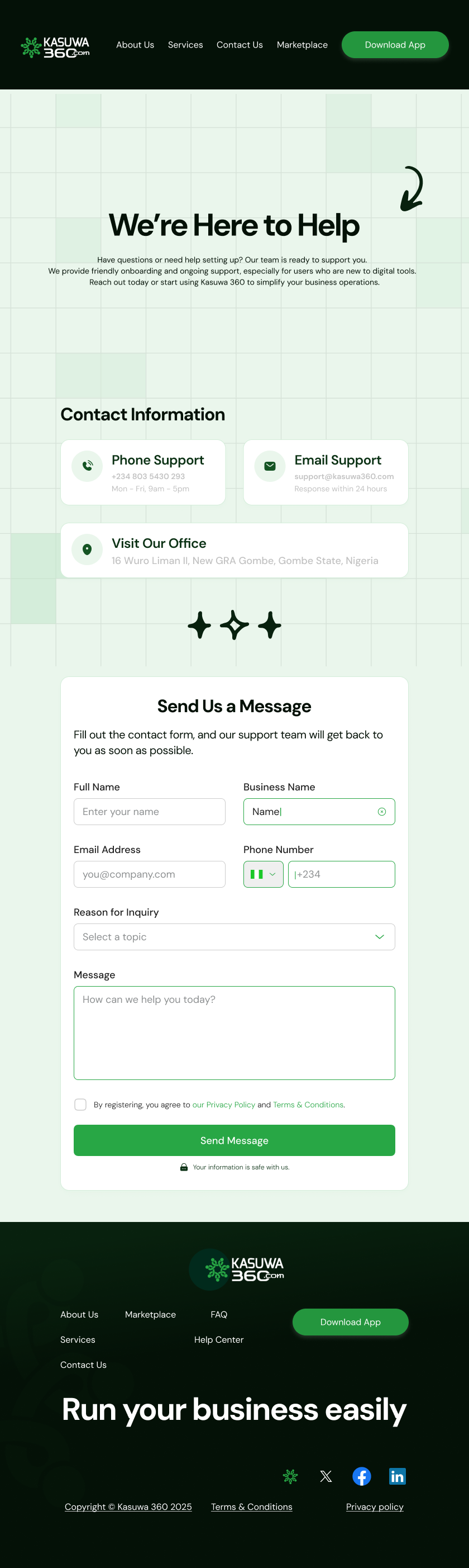 Kasuwa 360 — Contact page