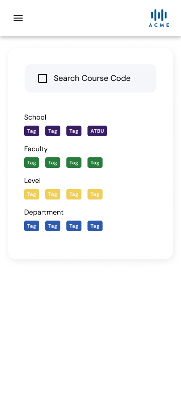 LearnEx — Course code search with filters on mobile