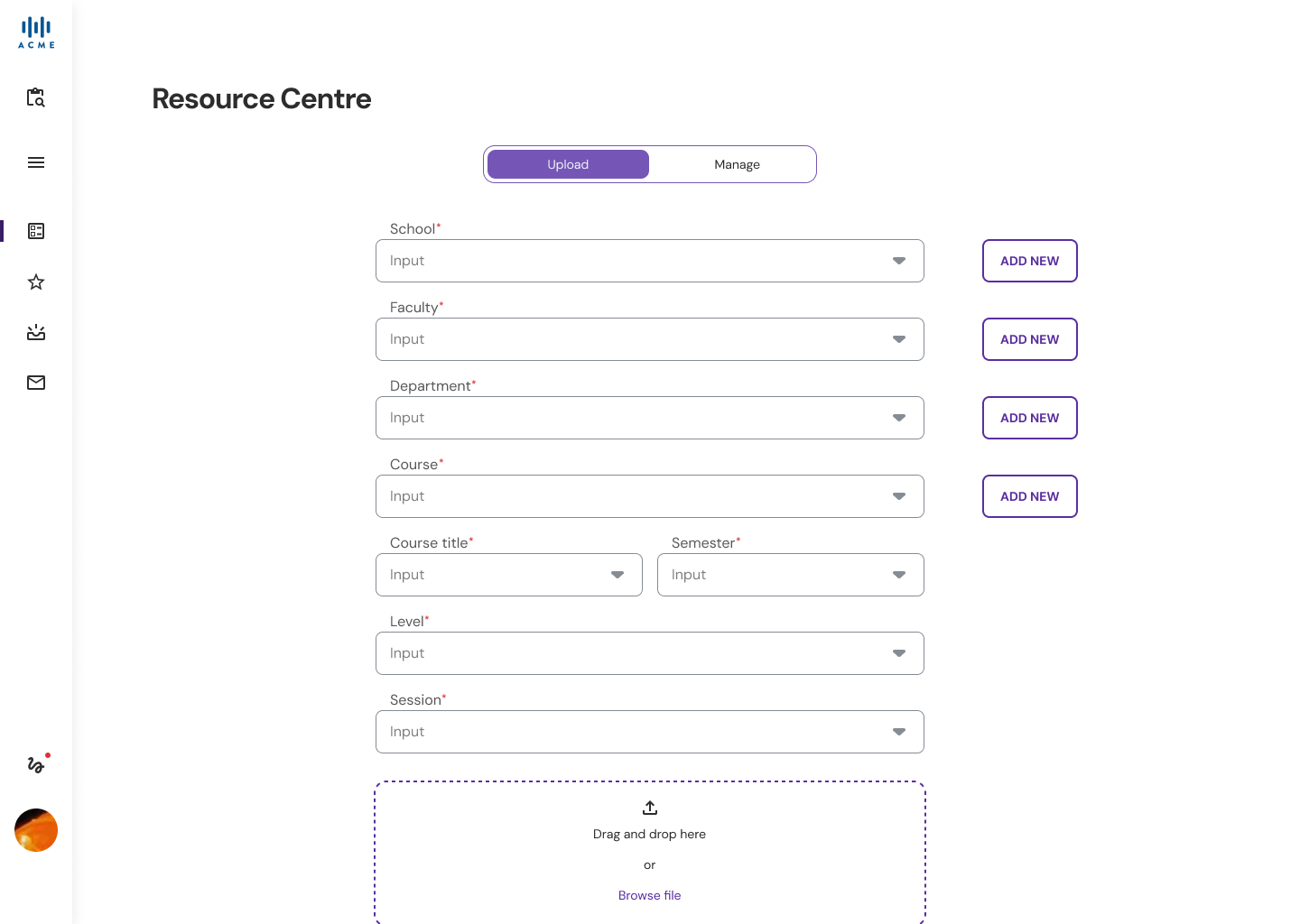 LearnEx — Resource centre upload form
