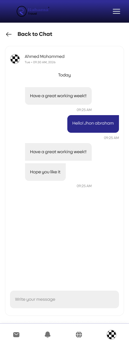 Rahama Travels — Support chat on mobile