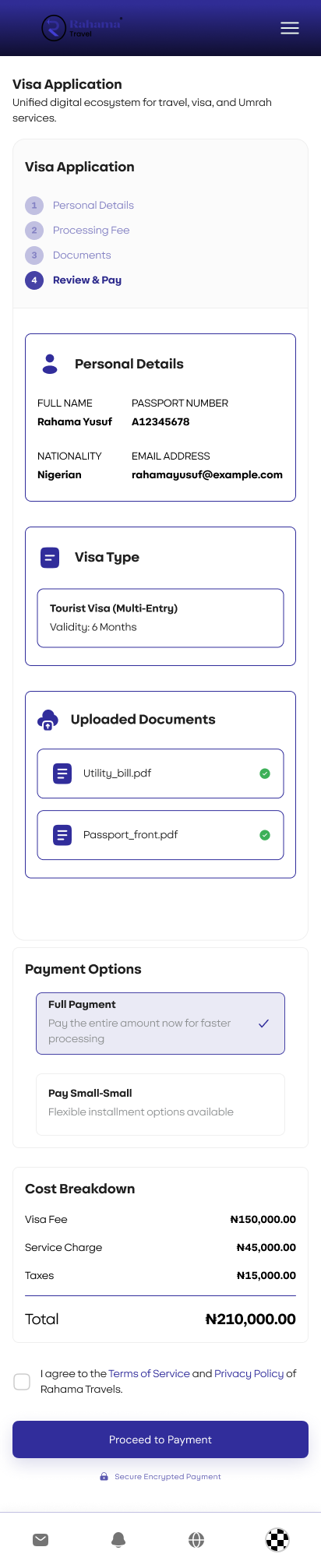 Rahama Travels — Visa application review on mobile